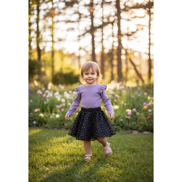 2 Pieces Art Class Black Sparkle Tutu Tule Skirt & Old Navy Polka Dot Skirt - Picture 10 of 12